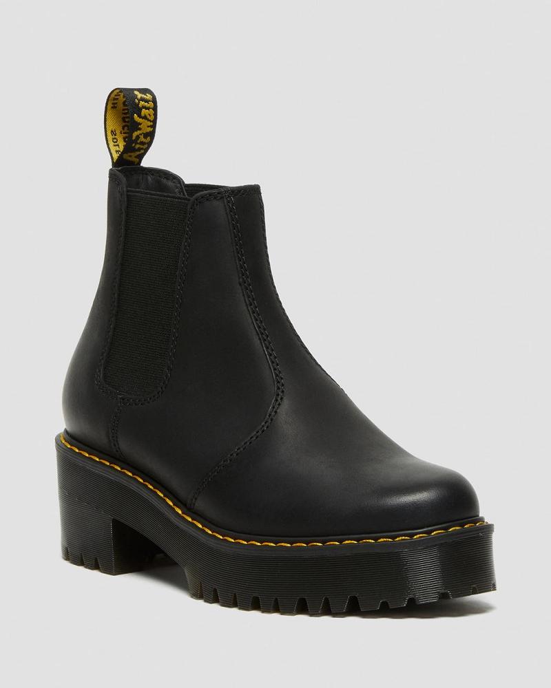 Black Women\'s Dr Martens Rometty Wyoming Leather Platform Chelsea Boots | CA 129FDN